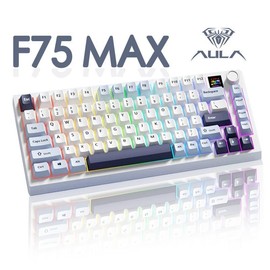 Aula F75 MAX Wireless Mechanical Keyboard with TFT Screen and Knob, Gasket Gaming Keyboard in 75% Layout, Hot Swappable, RGB Backlight, for  Multimedia ScrolWheel, creamy keyboards - Colour: Blue&White&Purple