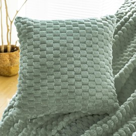 Bnuitland Sage Green Flannel Throw Blanket (50X71 inches) with Pillow Cover(18X18 inches), 300 GSM Cozy Warm Soft Fleece Home Decor Lightweight Bed Sofa Blanket for Adults, Suitable for All Seasons.