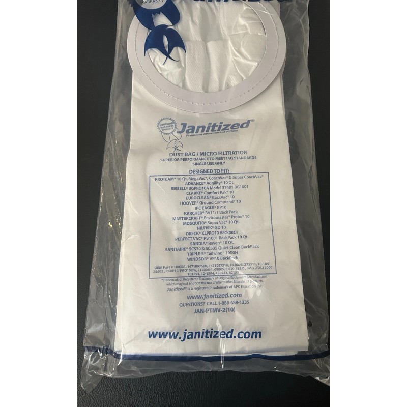 Janitized Vacuum Cleaner Bags JAN-PTMV-2(10) 2x10 Pack CoachVac Micro Filtration