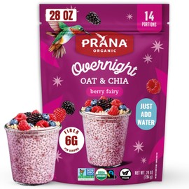 Prana Organic Overnight Chia with Oats Berry Fairy | Rich in Fiber & Protein, Vegan, Non-GMO | Ready to Eat Breakfast - 28 oz Bags - 1 Pack