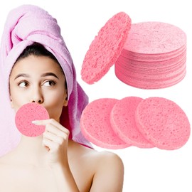 30 Pcs Large Compressed Facial Sponges, 80mm Reusable Natural Cellulose Facial Sponges Washing Face Sponge Cleansing Round Face Exfoliator Pad for Facial Cleaning SPA (Pink)