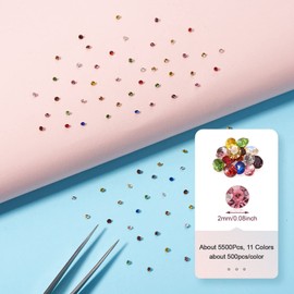 Cheriswelry 5500Pcs 2mm Pointed Back Crystal Glass Rhinestone Faceted Diamond Loose Gems Crafts 11 Colors for DIY Nail Art Decoration Jewelry Making