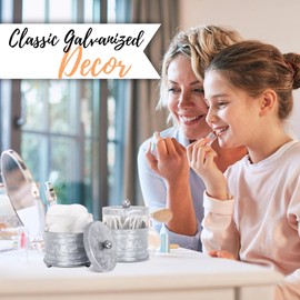 Autumn Alley Galvanized Bathroom Apothecary Jars Set, Farmhouse Bathroom Jars Qtip Holder Glass Dispenser- Rustic Vanity Organizer with Lids for Cotton Balls, Swabs, Rounds, Bath Salts 2-Glass Jars