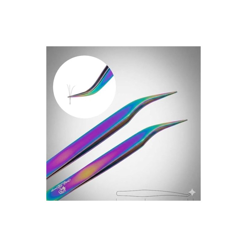 Wishbeauty Rainbow Eyelash Extension Tweezer - Professional Elbow Curved Tool