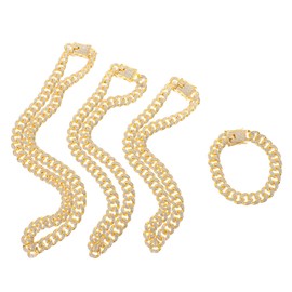 COHEALI 4pcs Hip-hop Link Chain Necklace Rhinestones Filled Chain Link Bracelet Fashion Statement for Men Women