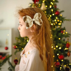 OAOLEER 2PCS 4.5inch Hair Bows for Girls, Gold Sparkling Satin Alligator Clips Sparkling Ribbon Bow Hair Accessories for Girls Infants Toddlers Kids Teens Children (Gold)