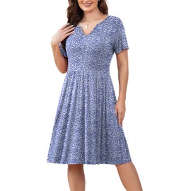 FOLUNSI Plus Size Casual Dresses for Women Summer Floral Midi Dress 2X
