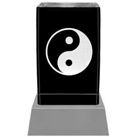 Kaltner Präsente Lighting Glass Block 3D Laser Crystal with LED Lighting-Colour Changer with YING YANG Design