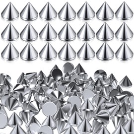 HINZIC 100PCS Spike Cone Studs, 8 mm ABS Metal Bullet Studs, Flatback Punk Rivets for Leather Clothes, Cool Small Sew/Glue on Spikes for DIY Crafts, Shoes, Hats - Silver
