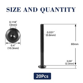 M5 x 60mm 20 piezas tornillos de cabeza plana con casquillo hexagonal, acero inoxidable 304 18-8, rosca completa, óxido negro de SG TZH (con llave hexagonal)