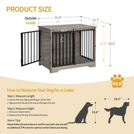Hzuaneri 31.9" Dog Crate Furniture with Barn Door, Heavy Duty Dog Kennel Indoor with 2 Doors, Wooden Pet Cage End Table for Small Medium Dogs up to 44 lb, Anti-Chew Anti-Escape, Greige DFC83605B