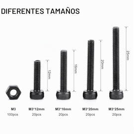 Tornillos M3 280PCS y Tuercas Hex de Acero de Aleaci?n Grade