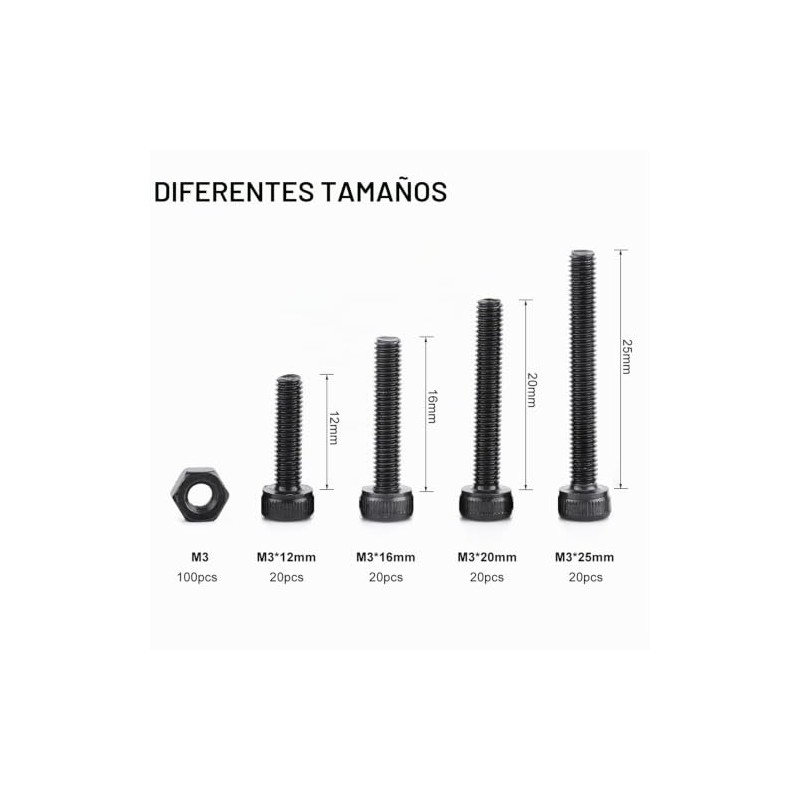 Tornillos M3 280PCS y Tuercas Hex de Acero de Aleaci?n