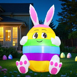 VYBEWAVE 5FT Easter Inflatables Bunny Outdoor Decorations, Blow Up Yard Rabbit Holds Egg with LED Lighted for Holiday Party Garden Lawn Decor