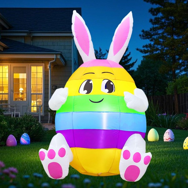 VYBEWAVE 5FT Easter Inflatables Bunny Outdoor Decorations, Blow Up Yard