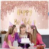 Rose Gold Happy Birthday Banner Backdrop Decorations for Girls Women,