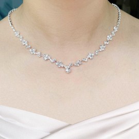 Clataly Bridal Wedding Necklace Earrings Set Silver Crystal Rhinestone Bridal Accessories for Women and Girls, Alloy Steel, Crystal