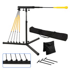 Wiseek 31-43 in Adjustable Batting Swing Trainer. Baseball Hitting Trainer with 5 Power Band System, 3 Ground Nails, Sandbag, Carry Bag.Baseball Training Equipment for All Ages Improve Swing Skills