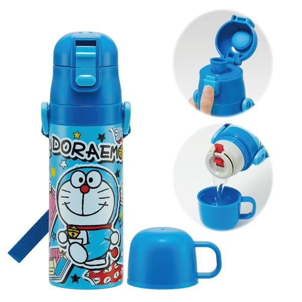 Skater SKDC4-A Children's Stainless Steel Water Bottle, 2-Way Direct Drinking,