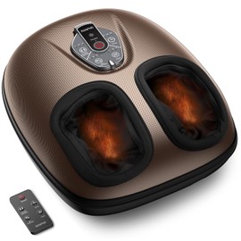 RENPHO 2025 Foot Massager Machine with Heat, Foot Massager for Plantar Fasciitis, 3 Heat Levels, Mothers Day Gifts for Women Mom Dad, Wireless Control, True Feet Massage, Up to Size 12, Brown