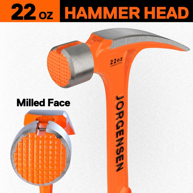 Jorgensen 22 oz Framing Hammer, Straight Claw Hammer with Magnetic