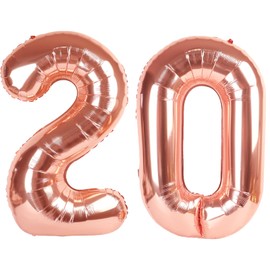 40 Inch Rose Gold Balloon Number 20 Balloon,Jumbo Mylar Foil Helium Balloon for 20 Digital Balloons for Birthday Party,Wedding Anniversary Party Decorations