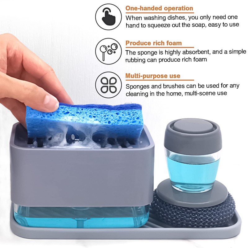Dish Soap Dispenser with Sponge Holder for Kitchen Sink -4
