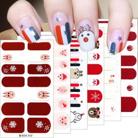 6Sheets Christmas Nail Wraps Stickers 3D Snowman Nail Polish Strips Self-Adhesive Winter Gel Nail Stickers Santa Claus Xmas Bell Reindeer Nail Strips Design Christmas Stickers for Nails Decorations