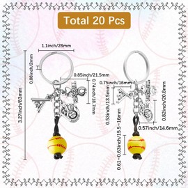 SUNNYCLUE 1 Box 20 Sets Baseball Keychains Bulk Sports Themed Key Chains Set Metal Gloves Wooden Beads Balls Team Rewards Keyring for Crafts Party Wedding Favor Diy Handbag Purse Supplies Women Men