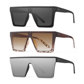 HENGOSEN Square Oversized Sunglasses for Women Men Large Flat Top Women Trendy Fashion Sun Glasses UV400 3 Pack (3 Pack Black/Gradual Brown/Silver)