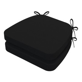 AAAAAcessories D-Shaped Chair Cushions, 2" Thick Dining Chair Pads with Ties and Removable, Machine-Washable Cover, 17" x 16", Set of 2, Black