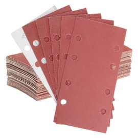 FEIHU 50 pieces 93 x 185 mm sandpaper set, 40 grit rectangular sanding pad with Velcro fastener, 8 holes sanding sheet set for Bosch sanders and rectangular sanders