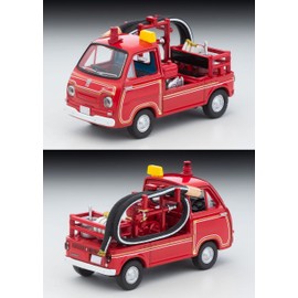 Tomica Karama Vintage 1/64 LV-68c Subaru Samber Pump Fire Truck Finished Diecast Mini Car + ABS PVC Doll Accessories Set