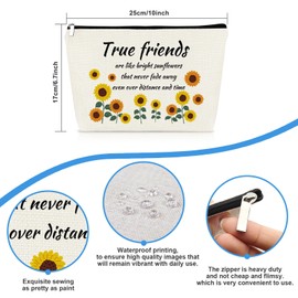 Sunflower Gifts for Best Friend Makeup Bag True Friends Friendship Gifts for Women Cosmetic Bag Long Distance Friendship Gift Friend Work Bestie Leaving Going Away Gift BFF Bestie Birthday Present