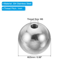 PATIKIL Nuts Button 4 Pack M6 Internal Thread 25 mm AD 304 Stainless Steel Round Ball Screw Cap Cover for Lighting Furniture DIY Decoration Silver