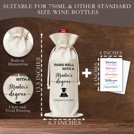 Dskly Graduation Wine Bag & Card, Masters Degree, 13.5" x 6.3", Linen, Letter Print, 23 Count, Social Events and Celebrations