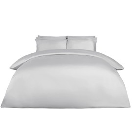 Highams Luxury 400TC Premium Quality 100% Cotton Duvet Cover with Pillowcase Quilt Easy Care Bedding Set, Silver - Single