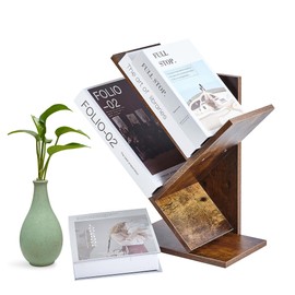 Tree Bookshelf - 2 Tier Tree Bookshelf - Small Bookcase - Freestanding Modern Tall Narrow Bookshelves Organizer - Floor Standing Book Shelf for Bedroom/Living Room/Home Office/Corne - Brown