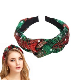 Christmas Women's Headband, Christmas Checked Braided Hair Band, Red Vintage Wide Headband, Fashionable Christmas Hair Accessories, Traditional Knotted Headbands for Women and Girls Gift
