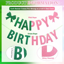 Oudain Pre Strung Witch Theme Birthday Banner, Pink and Green Party Banner for Wizard Birthday Supplies Movie Witch and Princess Party Decor