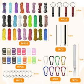 Peelanmall Paracord 550 Nylon Rope, Paracord Rope 4 mm, Multicoloured Parachute Cord Bands Kit, Paracords Bracelet, DIY Bracelets Bands Set, for Key Chains, Dog Leads, Leads (26 Colours-1)