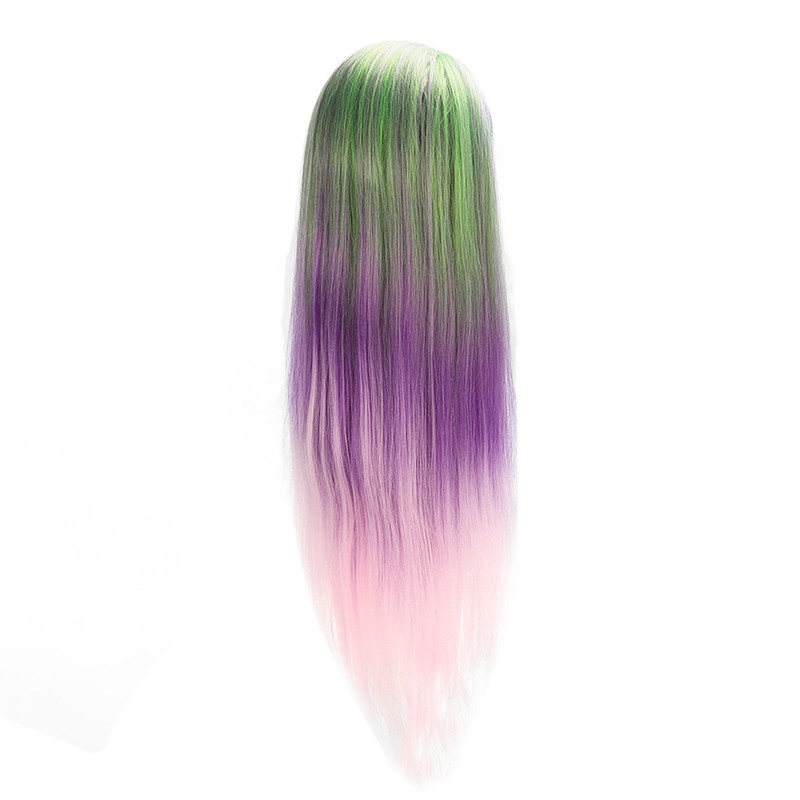 Green Purple Gradient Wig Hair Mannequin Head Hairdressing Styling Training