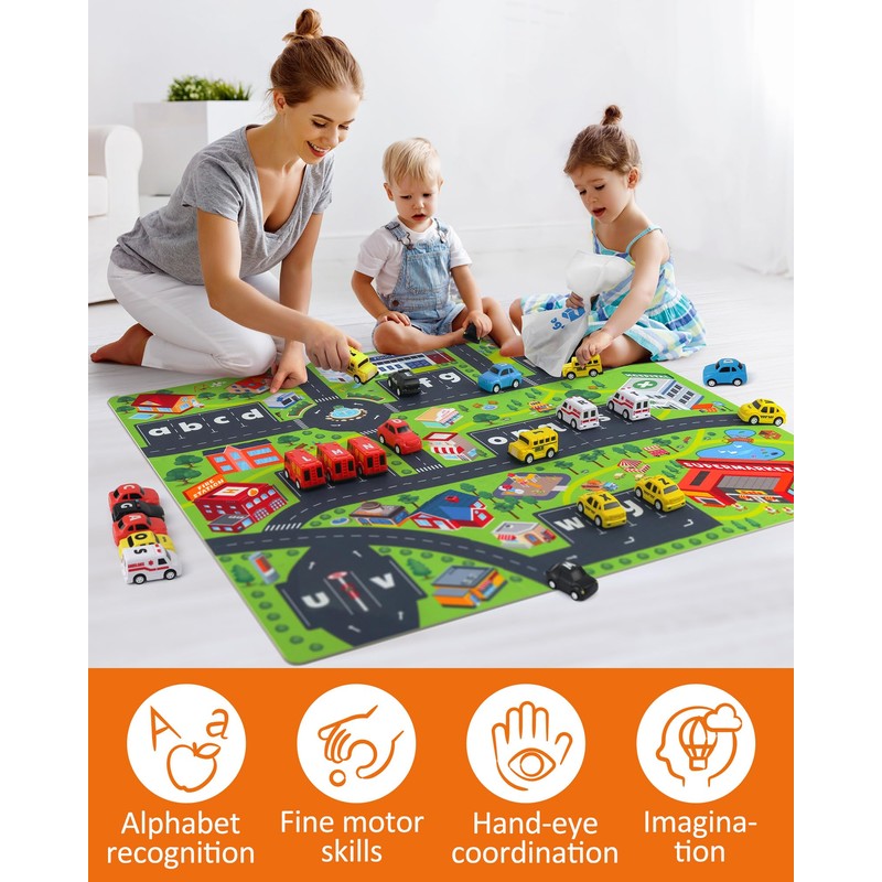 Coogam Alphabet Maze, 26pcs Pull Back Car with Play Mat