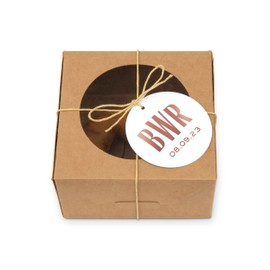 WEDDINGSTAR Custom Kraft Donut Favor Box with Clear Window - Sans Serif Monogram - Set of 10