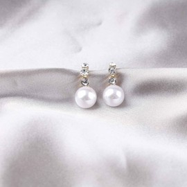 Sttiafay Vintage Rhinestone Pearl Drop Earrings Gold Pearl Dangle Earrings Crystal Stud Earrings Sparkly Cz Pearl Earrings Jewelry for Women