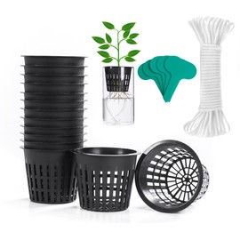 ORIMERC 50 Pack 3 inch Net Pots for Plants Hydroponics Supplies, Net Cups with Self Watering Rope & Plant Labels, Wide Mouth Mason Jar, Kratky Aquaponics, Hydroponic Baskets Growing Slotted Mesh Pots