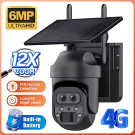 Cámara Domo Solar 4g Doble Lente 12x Zoom Híbrido 6mp Sensor Corporal Pir Exterior Hd - Detección De Movimiento, Visión Nocturna Ip65, Almacenamiento Sd/nube