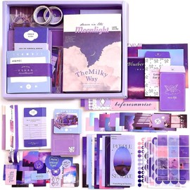 Kit Estético de Álbumes de Recortes, 346 Piezas Bullet Journal Kit, Suministros para Albumes de Recortes Clásico de DIY con Pegatinas y Decorativos, Agenda A6, Regalo para Amigas y Niñas (Púrpura)