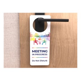 Do Not Disturb Meeting In Progress - Vibrant Coloured Printed Door Hanger Sign - for use in Business, Corporate, Home Office & Workplaces. Shipped Globally.