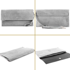 Modamoda de T151/M151 Women’s Italian Suede Leather Metallic Clutch Bag - stone, size: s